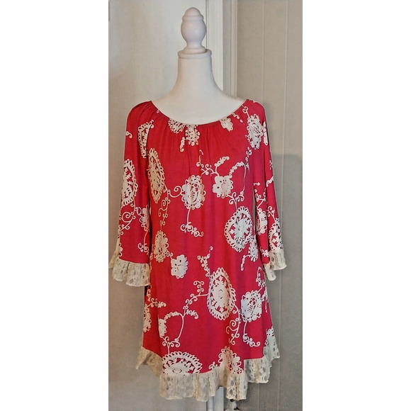 2 B Together Pink Mini Dress S Off Shoulder Crochet Flutter Sleeve / #3102 - Picture 4 of 8